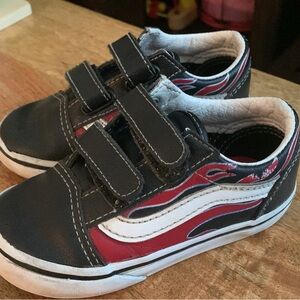Vans Black and Red Velcro Sneakers with Waffle Sole